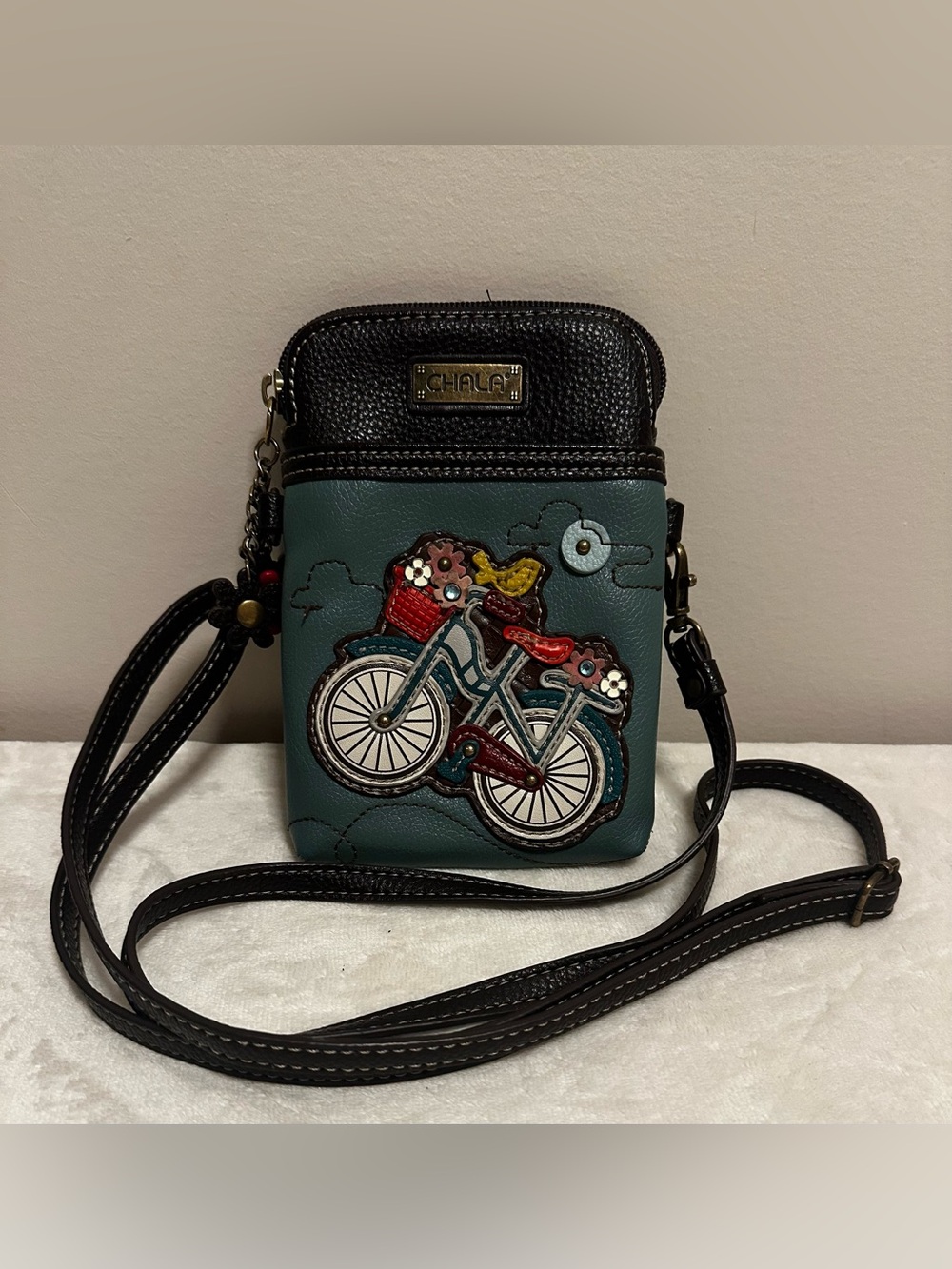 Chala 7.5”Teal Floral Bicycle Cellphone Crossbody Purse Hobo Hippy Gift Idea